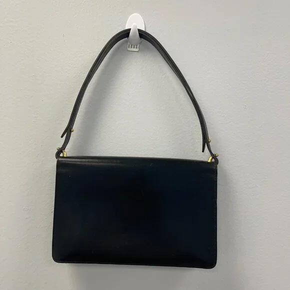 Christian Dior Vintage Black Leather Shoulder Bag w/ Adjustable Strap - Preowned - Picture 3 of 14